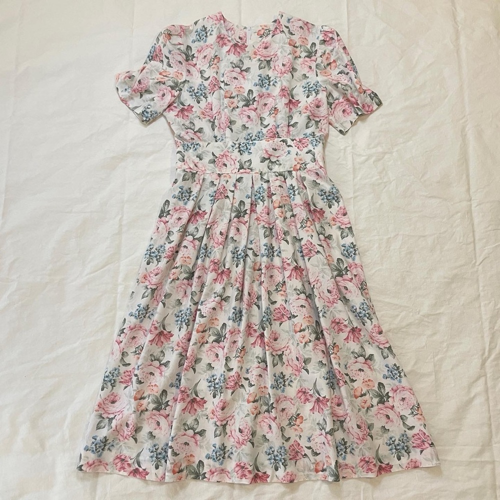 Vintage Periwinkle Brand Pink and Green Floral Midi Dress
